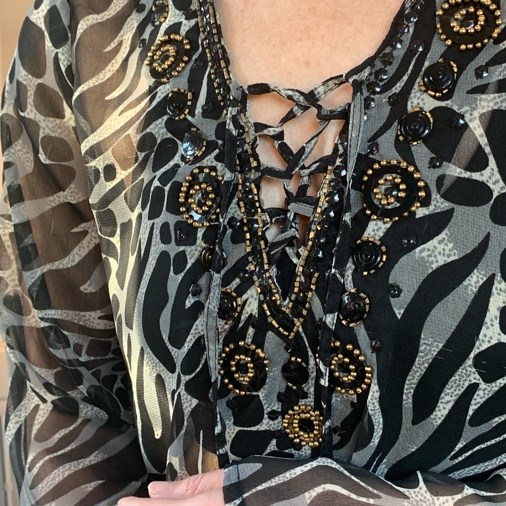 Bling detailed sheer top